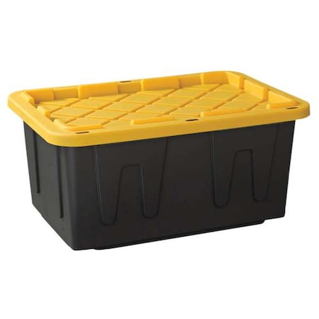 Stackable Storage Tote W/ Lid, 27 gal, 30-3/4 in L x 20-1/2 in W x 14-3/8 in H, Black, Yellow MPN:4427GRBKYL.04