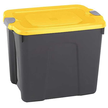 Stackable Storage Tote W/ Lid, 22 gal, 23-3/4 in L x 18 in W x 17-1/4 in H, Black, Yellow, Gray MPN:8520GRBKYL.08