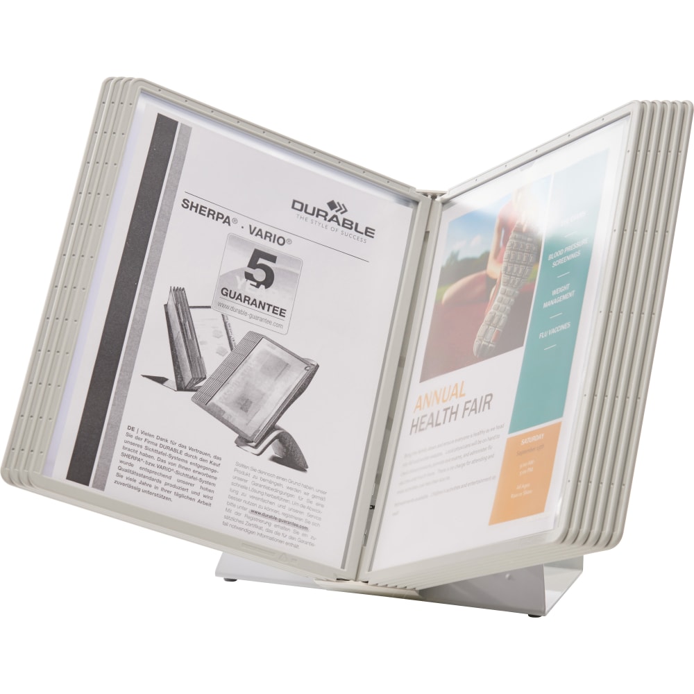 Durable Desk Reference System With 10 Display Sleeves, 8 1/2in x 11in, Gray MPN:535810