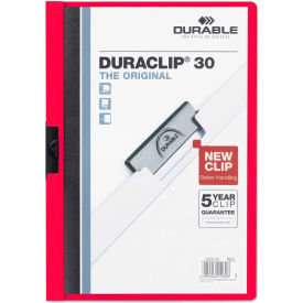 Durable® Vinyl DuraClip Report Cover w/Clip Letter Holds 30 Pages Clear/Red 220303