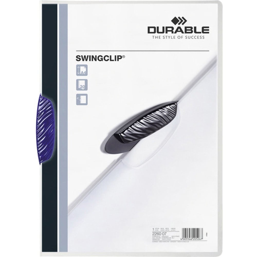 DURABLE SWINGCLIP Report Cover - Letter Size 8 1/2in x 11in - 30 Sheet Capacity - Punchless - Vinyl - Dark Blue Clip (Min Order Qty 2) MPN:2263-07