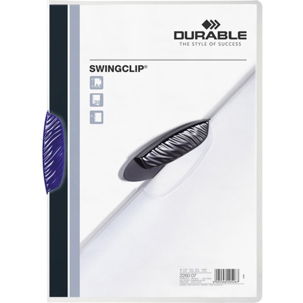 DURABLE SWINGCLIP - Clip file - for 10.98 in x 8.5 in - capacity: 30 sheets - clear with dark blue clip (pack of 25) MPN:2263-07
