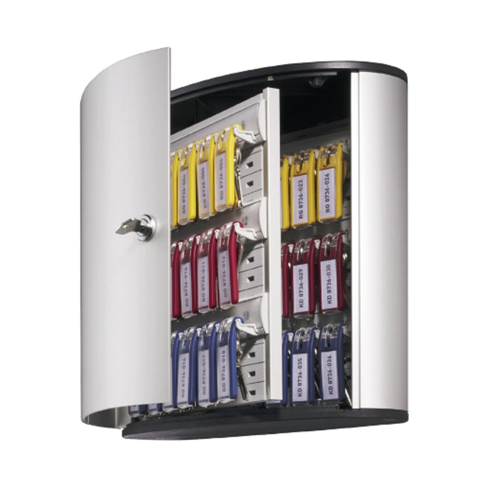 Durable 36-Key Locking Tag-Style Aluminum Key Tag Cabinet, 11in x 11 3/4in x 4 5/8in, Silver MPN:195223