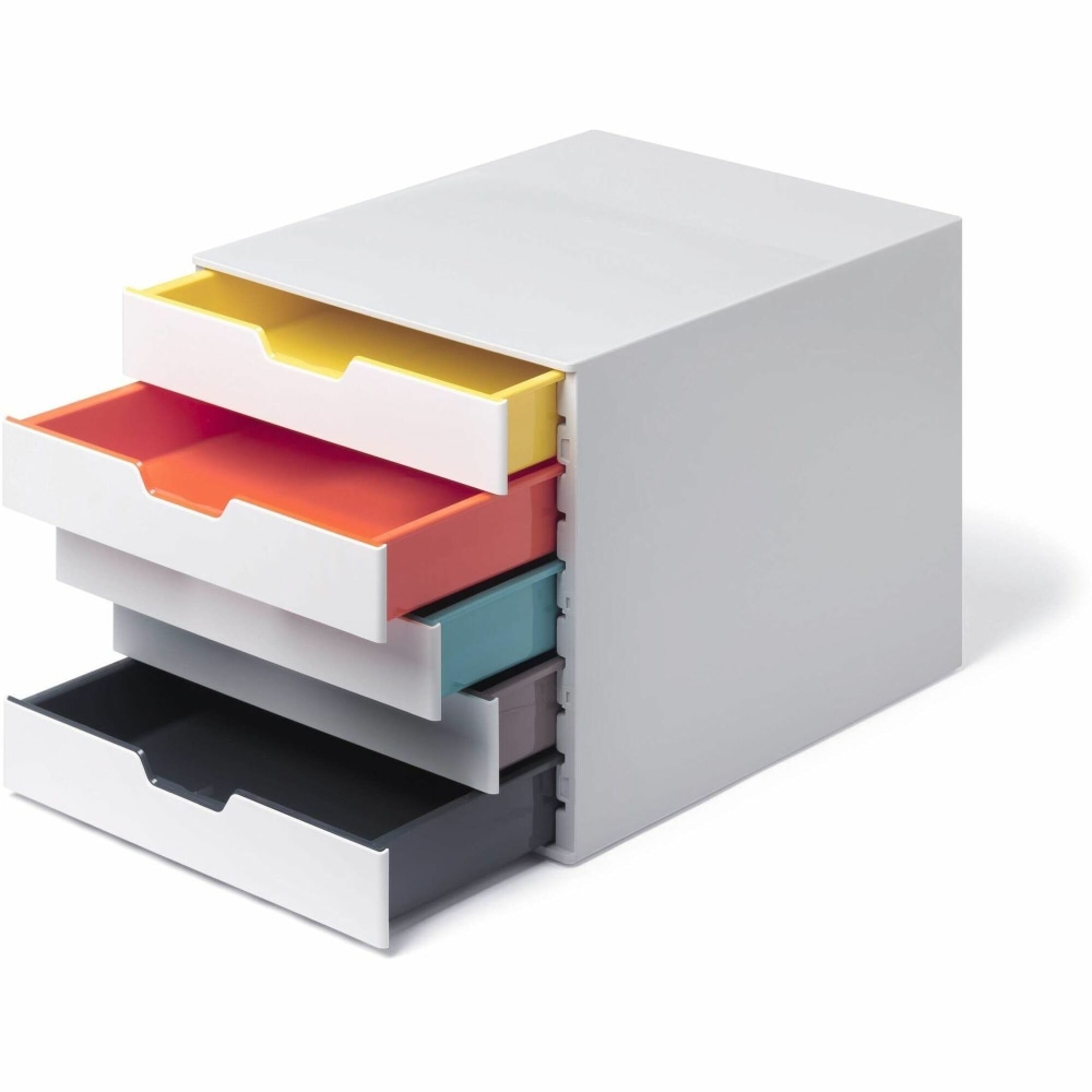 DURABLE VARICOLOR MIX 5 Drawer Desktop Storage Box, White/Multicolor - 5 Drawer(s) - 11in x 11.50inx 14in Depth - Desktop - White - Plastic - 1 Each MPN:762527