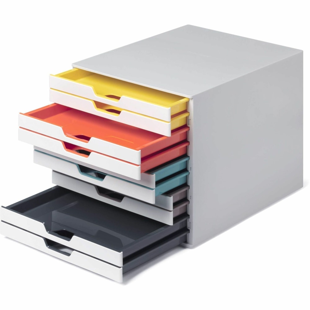 DURABLE VARICOLOR MIX 10 Drawer Desktop Storage Box, White/Multicolor - 10 Drawer(s) - 11in x 11.5inx 14in Depth - Desktop - White - Plastic - 1 Each MPN:763027