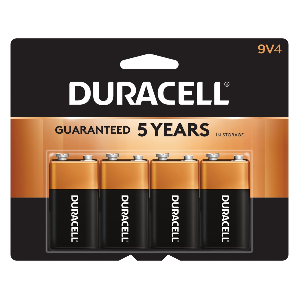 Duracell Coppertop 9-Volt Alkaline Batteries, Pack Of 4, 3 Hang Hole Packaging (Min Order Qty 5) MPN:MN16B4DW