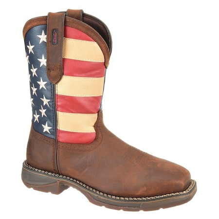 Men's Western Boot, 10 1/2 W, Steel Toe, 11 in H, American Flag/Dark Brown, DB020 MPN:DB020