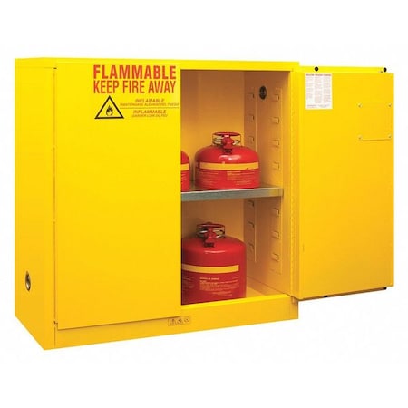 Flammable Safety Storage Cabinet, 30 gal, 1 Shelves, Steel, 43 in W x 44 in H x 18 in D, Yellow MPN:1030M-50