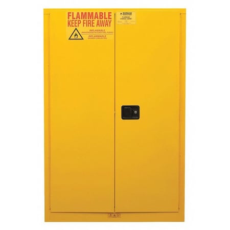 Flammable Safety Storage Cabinet, 45 gal, 2 Shelves, Steel, 43 in W x 65 in H x 18 in D, Yellow MPN:1045M-50
