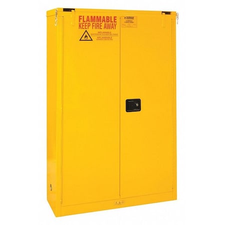 Flammable Safety Storage Cabinet, 45 gal, 2 Shelves, Steel, 43 in W x 66 1/2 in H x 18 in D, Yellow MPN:1045S-50