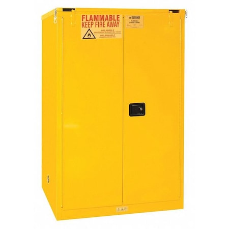 Flammable Safety Storage Cabinet, 90 gal, 2 Shelves, Steel, 43 in W x 66 1/2 in H x 34 in D, Yellow MPN:1090S-50