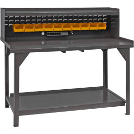 Durham Mfg. Stationary Workbench W/ Louver Riser Panel Bins & Steel Square Edge 60