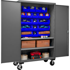 Durham Mfg.® Mobile Cabinet with 2 Adjustable Shelves 18 Blue Bins 16 Ga. 48
