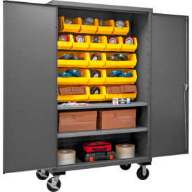 Durham Mfg.® Mobile Cabinet with 2 Adjustable Shelves 18 Yellow Bins16 Ga.48
