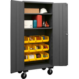 Durham Mobile Bin Cabinet 3501M-BLP-12-2S-95 - 12 Yellow Bins 36
