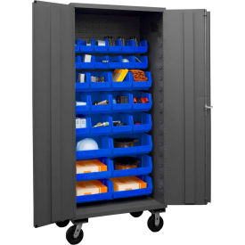 Durham Mobile Bin Cabinet 3501M-BLP-30-5295 - 30 Blue Bins 36