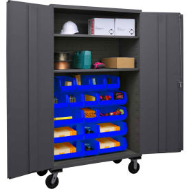 Durham Mobile Bin Cabinet 3502M-BLP-18-2S-5295 - 18 Blue Bins 48