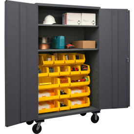 Durham Mobile Bin Cabinet 3502M-BLP-18-2S-95 - 18 Yellow Bins 48