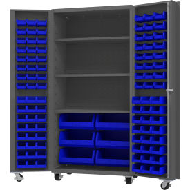 Durham Mfg.® Mobile Heavy Duty Cabinet w/ 3 Shelves & 102 Blue Bins 14 Ga. 36
