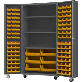 Durham Mfg.® Mobile HD Cabinet w/ 3 Shelves & 102 Yellow Bins 14 Ga 36
