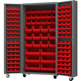 Durham Mfg.® Mobile Heavy Duty Cabinet w/ 132 Red Bins 14 Gauge 36