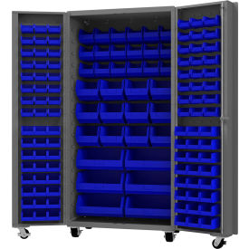 Durham Mfg.® Mobile Heavy Duty Cabinet w/ 132 Blue Bins 14 Gauge 36