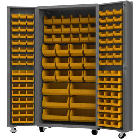 Durham Mfg.® Mobile Heavy Duty Cabinet w/ 132 Yellow Bins 14 Gauge 36