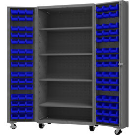 Durham Mfg.® Mobile Heavy Duty Cabinet w/ 4 Shelves & 96 Blue Bins 14 Ga. 36