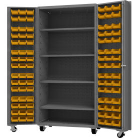 Durham Mfg.® Mobile Heavy Duty Cabinet w/ 4 Shelves & 96 Yellow Bins 14 Ga 36