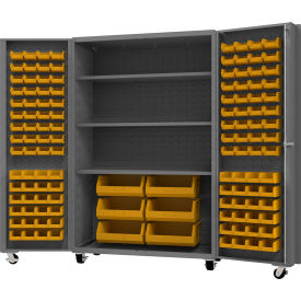 Durham Mfg.® Mobile HD Cabinet w/ 3 Shelves & 126 Yellow Bins 14 Ga. 48