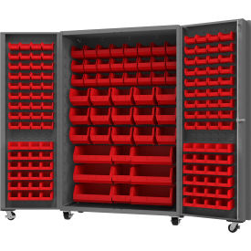 Durham Mfg.® Mobile Heavy Duty Cabinet w/ 168 Red Bins 14 Gauge 48