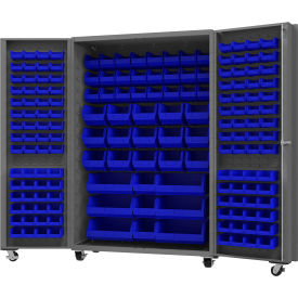 Durham Mfg.® Mobile Heavy Duty Cabinet w/ 168 Blue Bins 14 Gauge 48