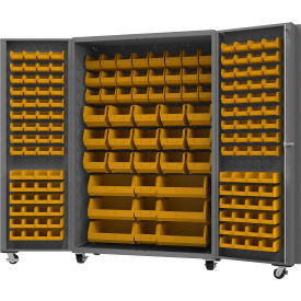 Durham Mfg.® Mobile Heavy Duty Cabinet w/ 168 Yellow Bins 14 Gauge 48