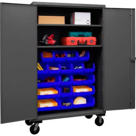 Durham Mfg.® Mobile Cabinet with 2 Adjustable Shelves 18 Blue Bins 12 Ga. 48