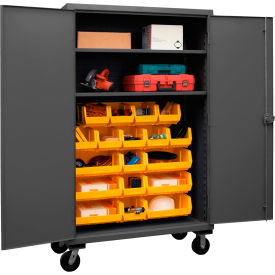 Durham Mfg.® Mobile Cabinet with 2 Adjustable Shelves 18 Yellow Bins12 Ga.48
