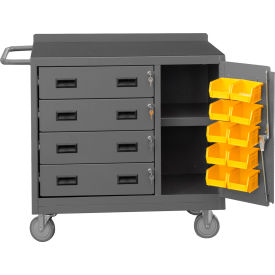Durham Mfg. Mobile Service Bench 10 Bins/Shelf 4 Drawers Gray 2211-DLP-RM-10B-95