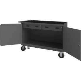 Durham Mfg Mobile Bench Cabinet Rubber Top 2 Doors 2 Drawers 54-1/8
