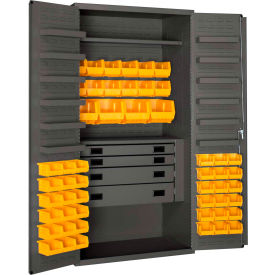 Durham Heavy Duty Work Bin Cabinet 3501524RDR - Flush Doors - 4 Drawers 52 Yellow Bins 36 x 24 x 72 3501524RDR-95