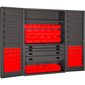 Durham Heavy Duty Work Bin Cabinet DCBDLP694RDR Deep Pocket Doors - 4 Drawers 69 Red Bins 48x24x78 DCBDLP694RDR-1795