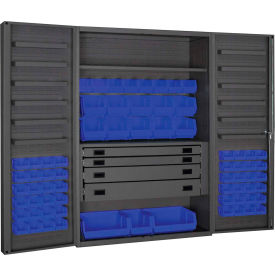 Durham Heavy Duty Work Bin Cabinet DCBDLP694RDR Deep Pocket Doors - 4 Drawers 69 Blue Bins 48x24x78 DCBDLP694RDR-5295