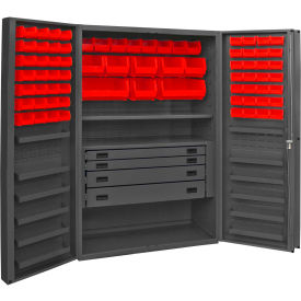 Durham Heavy Duty Work Bin Cabinet DCBDLP724RDR Deep Pocket Doors - 4 Drawers 72 Red Bins 48x24x78 DCBDLP724RDR-1795