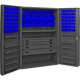 Durham Heavy Duty Work Bin Cabinet DCBDLP724RDR Deep Pocket Doors - 4 Drawers 72 Blue Bins 48x24x78 DCBDLP724RDR-5295