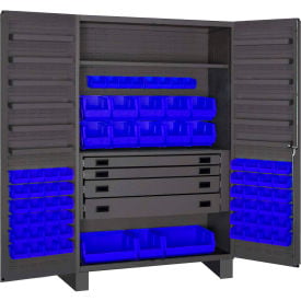 Durham Heavy Duty Work Bin Cabinet JCBDLP694RDR - Flush Doors - 4 Drawers 69 Blue Bins 48 x 24 x 78 JCBDLP694RDR-5295