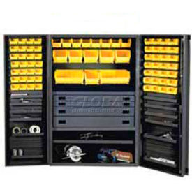 Durham Heavy Duty Work Bin Cabinet JCBDLP694RD Flush Doors - 4 Drawers 69 Yellow Bins 48 x 24 x 78 JCBDLP694RDR-95