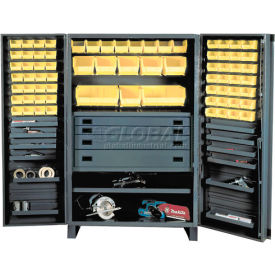 Durham Heavy Duty Work Bin Cabinet JCBDLP724RDR- Flush Doors - 4 Drawers 72 Yellow Bins 48 x 24 x 78 JCBDLP724RDR-95
