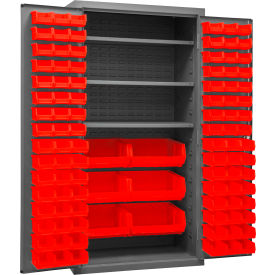 Durham Mfg.® Bin Storage Cabinet 102 Red Bins All-Welded 36