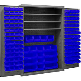 Durham Mfg.® Bin Storage Cabinet 138 Blue Bins All-Welded 48
