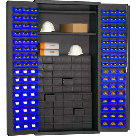Durham Small Parts Storage Cabinet 3501-DLP-60DR11-96-2S5295 - 60 Drawers 96 Blue Bins 2 Shelves 3501-DLP-60DR11-96-2S5295