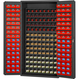 Durham Small Parts Storage Cabinet 3501-DLP-72/40B-96-1795 - w/112 Steel Compartments 96 Red Bins 3501-DLP-72/40B-96-1795