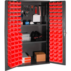 Durham Small Parts Storage Cabinet 3501-DLP-PB-96-2S-1795 - w/Pegboard 96 Red Bins 2 Shelves 3501-DLP-PB-96-2S-1795